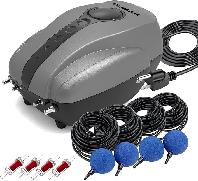 All-in-One Pond Aerator for Outdoor Ponds, Flow Adjustable Pond Air Pump Aeration Kit with Airline Tubing Air Stones Check Valves