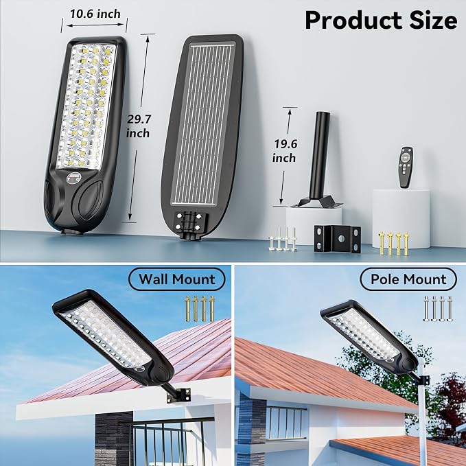 MMKT Solar Lights Outdoor, 12000W 3 Color Solar Street Light, Commercial Solar Parking Lot Light Waterproof, Dusk to Dawn Security Flood Lights with Motion Sensor for Yard,Garden,Driveway