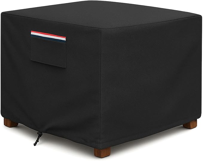Square Waterproof Patio Ottoman Cover, 600D Heavy Duty Outdoor Furniture Cover with Windproof Buckles Air Vents, All-Weather Protector for Patio Ottoman or Outdoor Side Table 25 x 25 x 18 Inch, Black
