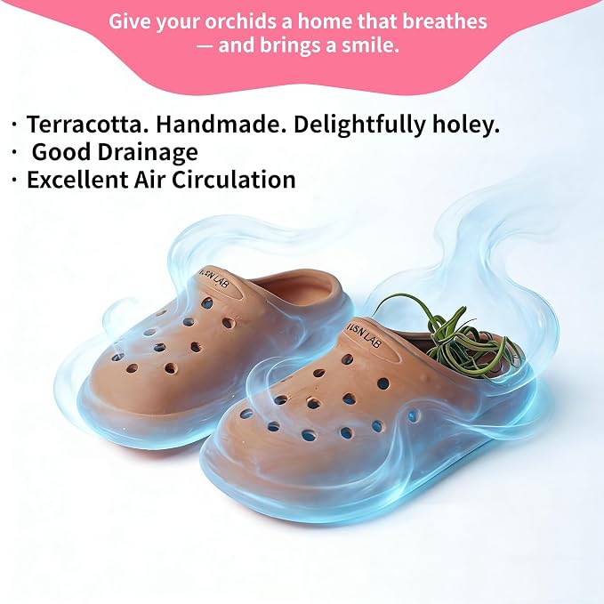 Terracotta Orchid Pot, Handmade Hanging Planter with Breathable Perforated Design, Rustic Clay Pot for Orchids, Succulents, Air Plants Mini Phalaenopsis, Unique Garden Decor