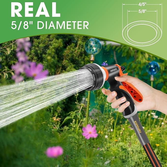 Heavy Duty Garden Hose – 5/8 Inch Flexible Lightweight Hybrid Hose with 600 PSI Burst Pressure, Swivel Handle,All-Weahter Water Hose, Durable Copper Male/Female Fittings (Black, 75FT)