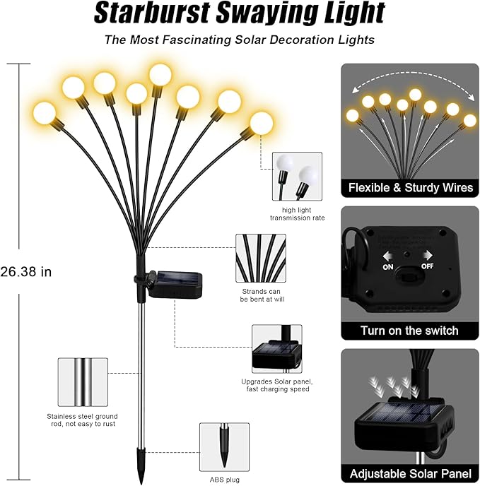 NBQQ Solar Garden Lights Outdoor, 4 Pack Swaying Light Waterproof Solar Lights Outdoor for Yard Pathway Patio, Swaying Lawn Decor as Gardening Gifts for Women Holiday