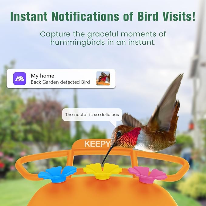 2.5K Hummingbird Feeder with Camera, Wireless Smart Bird Feeders for Outdoors, 2.4Ghz WiFi, AI Bird Identify, Instant Notification, Include 32GB SD Card, Ant Moat & Bee-Proof (Orange)