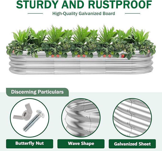 RAYKEEP 2pcs 7x2x1FT Raised Garden Beds Outdoor Kit, Galvanized Oval Planter Box, Metal Bottomless Elevated Garden Boxes Set for Planting Vegetables, Fruits, Flowers
