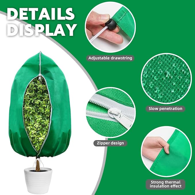 Plant Covers Freeze Protection, 4 Pack Frost Covers with Zipper Drawstring (59" x 78") Plant Protection Cover Bags for Outdoor Winter Frost Cold (Green) (59" W x 78" H(4 PCS), Green)