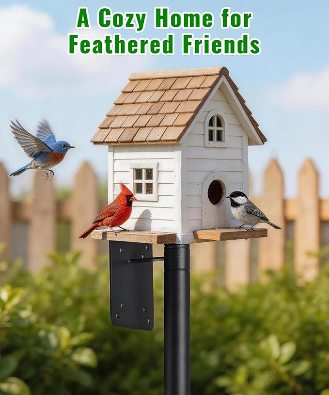 75" Heavy Duty Bird Feeder Pole, 1" Metal Adjustable Outdoor Stand with 5-Prong Anti-Tip Base, Universal Mount for Bluebird House & Hummingbird Feeder, Easy Setup