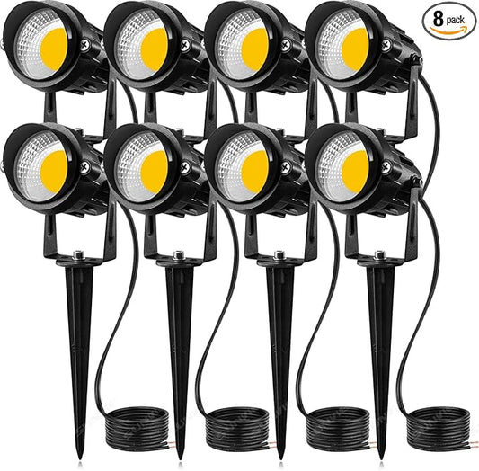 SUNVIE 12V Low Voltage LED Landscape Lights Outdoor with Spike Stand 8Pack | 12-24V 3000K Waterproof 900LM Yard Pathway Garden Lights Wired Wall Tree Flag Landscape Spot lights Outdoor (No Connector)