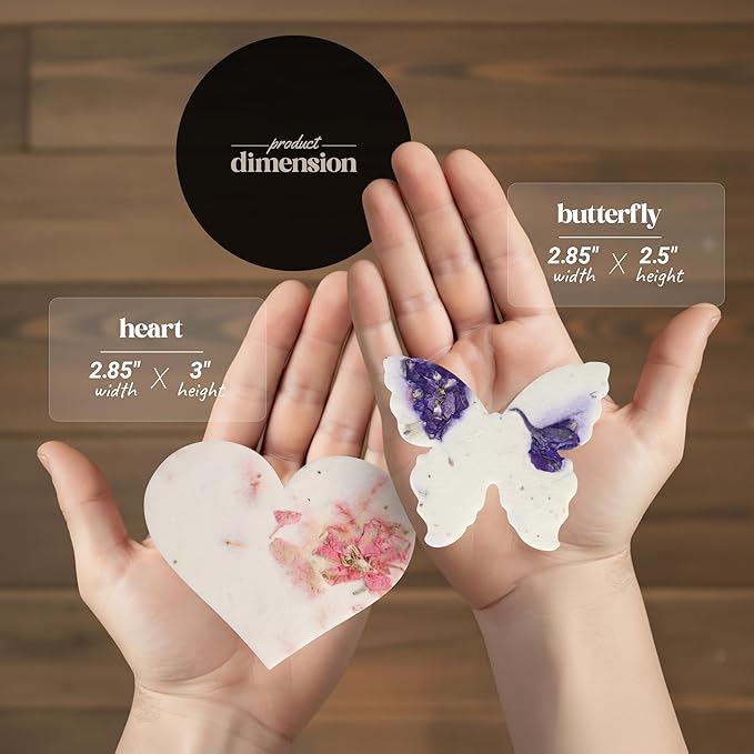 Combo Seed Paper - 24pcs Hearts & 24pcs Butterflies, Writable & Plantable Wildflower Gifts for Mom this Mother’s Day, Use for Shower Favors Weddings, Heart Party Favors or Easter Decoration