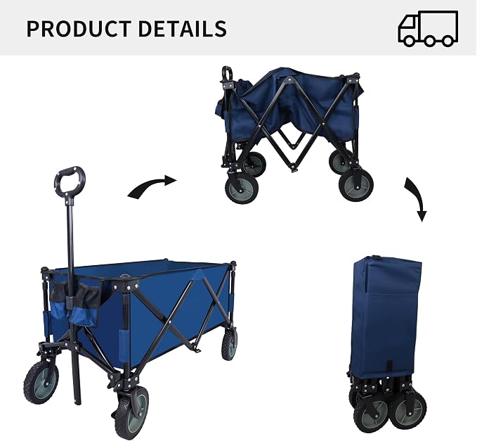 Heavy Duty Garden Cart with 7" 360°Rotation Tires Adjustable Handle 225LBS Weight Capacity Collapsible Foldable Wagon Cart F