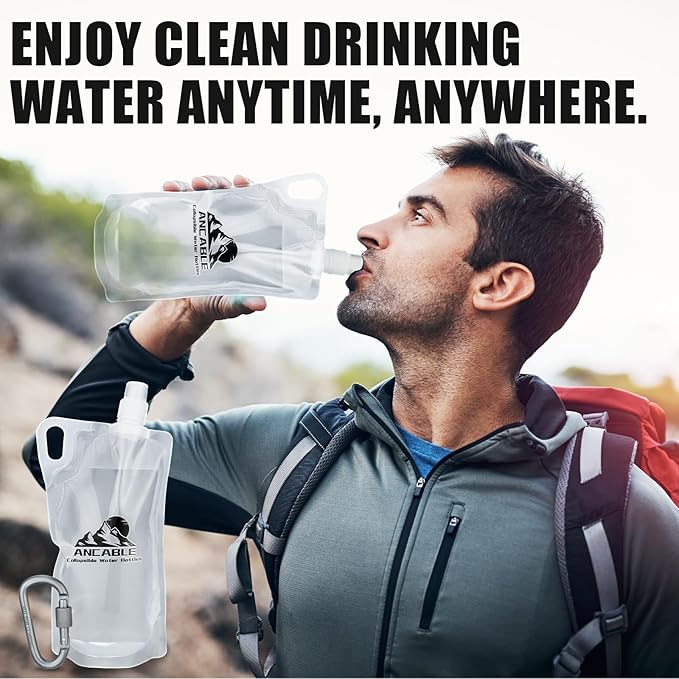 Ancable 33oz (1L) Collapsible Water Bottles, 3-Pack Reusable Travel Foldable Water Bottles for Hiking Camping Running Bike, BPA-Free Water Bottle