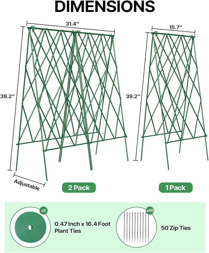 Suteck Cucumber Trellis 39.2" 2 Pack A-Frame – Foldable Metal Garden Trellis for Cucumbers, Peas, Beans & Climbing Plants, No Assembly Required Plant Support, Ideal for Raised Beds, Patios & Backyards