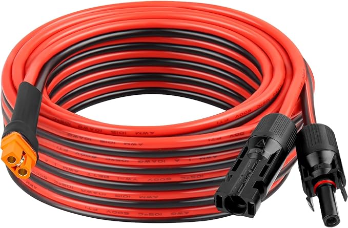 Solar Panel Adapter Cable to XT60i 30FT - 10AWG XT60i Female Solar Cable Tinned Copper Wire with PVC Jacket, XT60i Solar Extension Cable for Power Station and Portable Generator