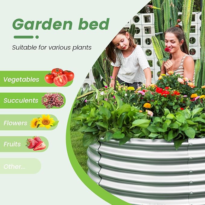 Land Guard 3×3×2ft Galvanized Raised Garden Bed Kit, Round Galvanized Planter Raised Garden Boxes Outdoor, Large Metal Raised Garden Beds for Vegetables, Silver