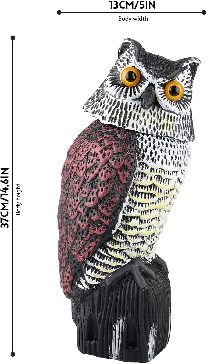 Plastic Owl Statue Decoys for Bird Control - Owl Scarecrow with Rotating Head for Garden, Yard and Outdoor Use | Scare Birds