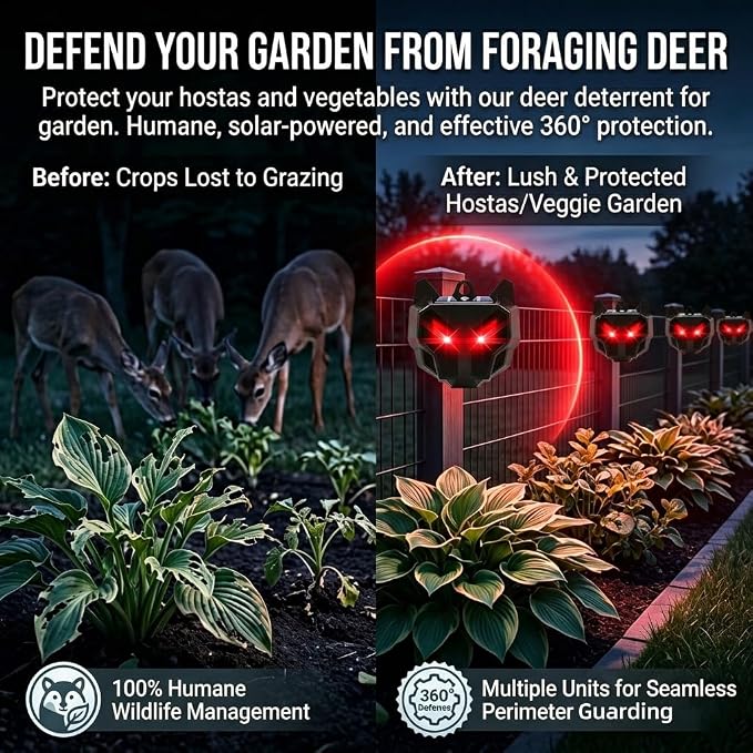 4 Pack Upgraded Coyote Deterrent Solar Predator Eyes Animal Repellent Outdoor Red LED Predator Light Deterrent for Deer,Fox, Raccoon,Skunk, Night Sentry for Chicken Coop,Yard,Garden & Farm Protection