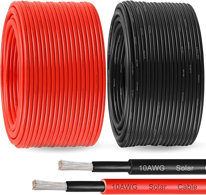 MOOKEERF Solar Pane Wire 10 AWG - Solar Extension Cable 250Ft Black & 250Ft Red 10 Gauge Tinned Copper PV Wire for Outdoor Automotive RV Solar Panel Boat Marine (Black+Red)