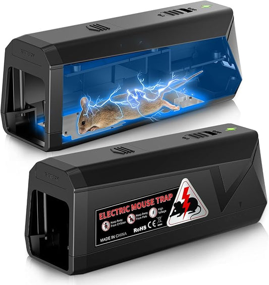 2 Pack Electric Mouse Trap Zapper Indoor for Home Electronic Mouse Trap High Voltage Mice Trap Indoors Kitchen Office Garage (Black, 2 Pack)