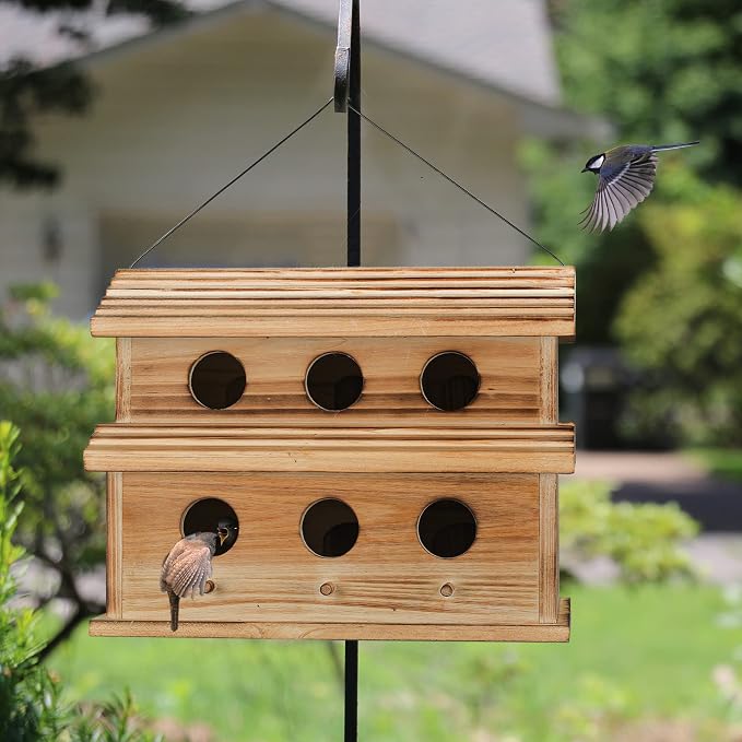 Bird Houses for Outside,6 Hole Outdoor Bird House - Room for 6 Bird Families - Bluebird, Finch, Cardinals Hanging Bird Houses for Garden & Yard