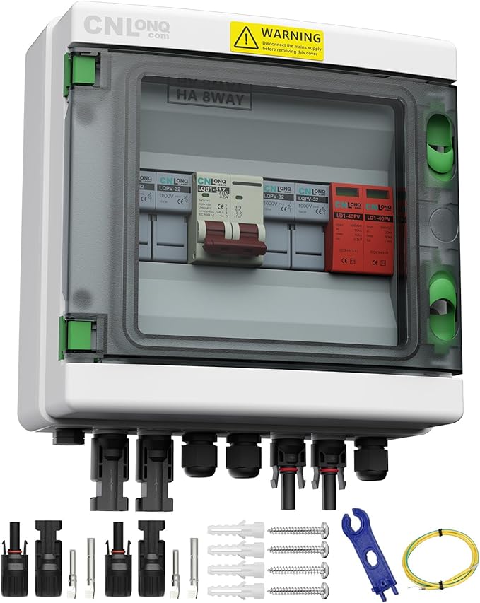 2 String Solar PV Combiner Box IP65 2 in 1 Out DC500V 40A Circuit Breaker with Surge Protector and 20A PV Fuse,Solar Disconnect Switch Outdoor Waterproof for Solar Panels System
