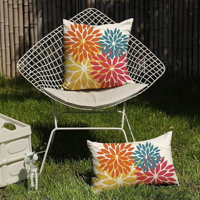 DFXSZ Outdoor Pillow Covers 12x20 Inch Set of 2 Orange Yellow Red Flower Decorative Waterproof Fall Summer Outdoor Pillow Covers for Patio Funiture Garden Couch 168G12