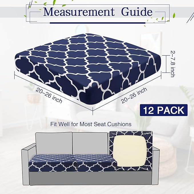 Newwiee 12 Pcs Patio Cushion Covers Outdoor Stretch Sofa Couch Cover Replacement Couch Slipcover Sofa Seat Chair Porch Patio Furniture Protector, Flexibility Washable(Navy Blue,Moroccan)