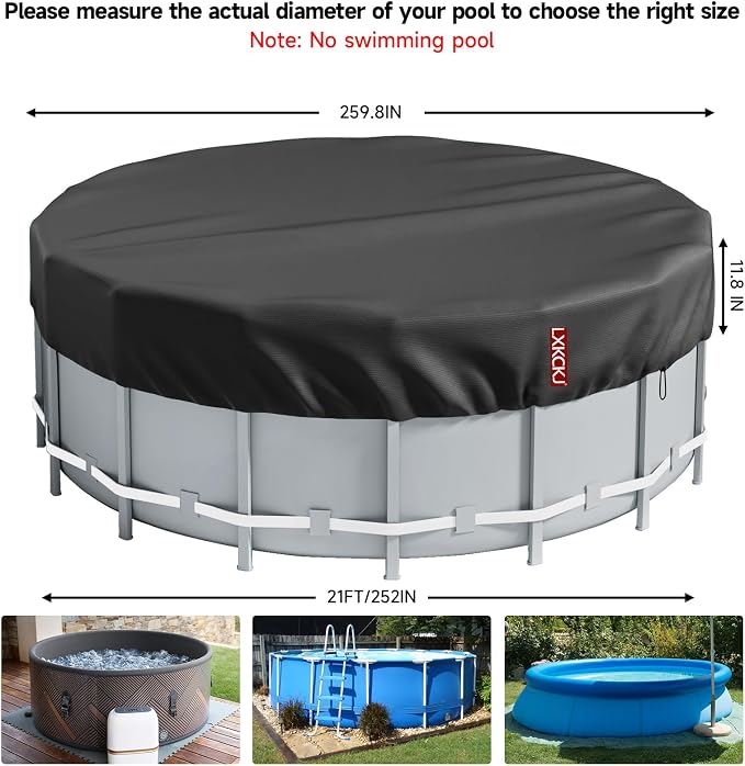 LXKCKJ 21 Ft Pool Cover for Above Ground Pools, Round 420D Oxford Tarp | Tear-Resistant, Waterproof , Windproof With Buckles & Ground Nails Set, UPF50+ UV Protection, Cold-Resistant, Keep Pool Clean