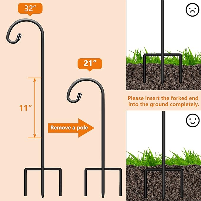Gtongoko 32 Inch Shepherd Hooks for Outdoor 4 Pack, Adjustable Garden Hooks for Hanging Plants, Lanterns, Solar Lights, Mason Jars & Wedding Decor, Matte Black Decorative Shepherd’s Hooks