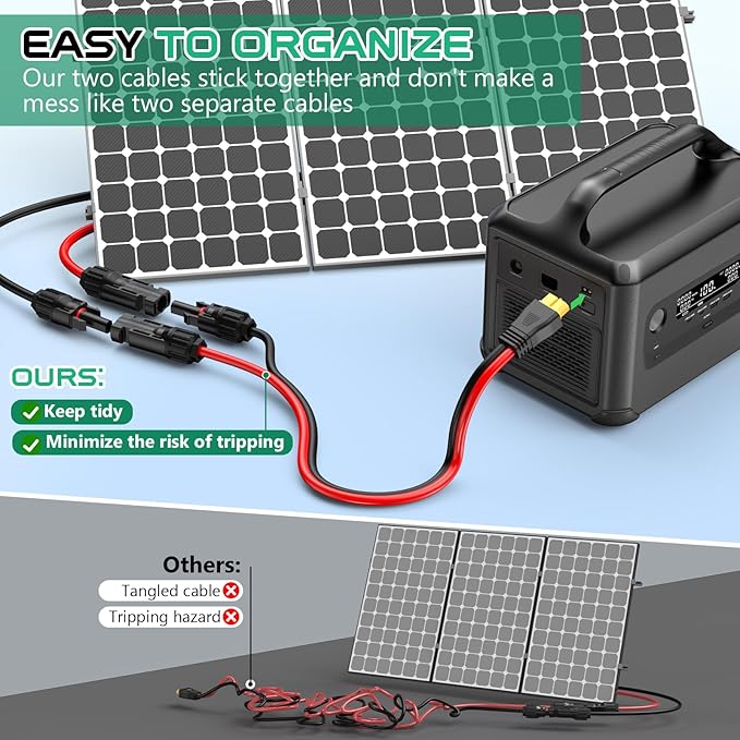 10AWG XT60 Solar Cable 20FT, Solar to XT60 Cable 3 10 15 25 30 40 50FT, Solar Panel Connector to XT60 Extension Cable, XT60 Charging Cable for Portable Power Station Generator