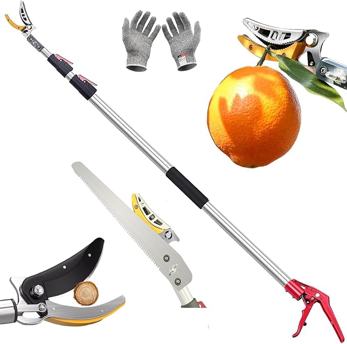 xixi-home 4.2-7.2 Ft Extendable Tree Pruner,Lightweight Tree Trimmers Cut and Hold Pruners,Long Reach Pole Saw Pruning Shears and Hold Branches Bypass Lopper Telescoping Fruit Picker