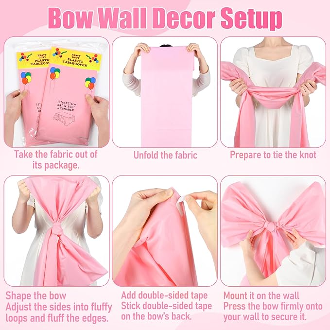 Pink Bow Birthday Decorations Set 4 DIY Giant Wall Large Pink Bows 100 Link Balloons Hanging Cute Items for Coquette Home Room Wedding Birthday Baby Shower Party Supplies