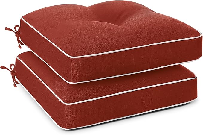 Favoyard Patio Chair Cushions 19 × 19 Inch Water Resistant & 3-Year Color Fastness Outdoor Chairs Cushion for Seat Dining Rocking Wicker Chair Cushion with Tie Straps Tufted Square Pads, Red, 2 Pack