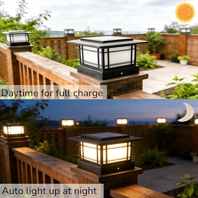 Dynaming 4x4 Solar Post Cap Lights Outdoor with 2 Color Modes, Fence Post Solar Lights Black Shell Fit for Vinyl/Wooden Posts, High Brightness SMD LED Lighting Decor for Garden Deck Patio, 8 Pack