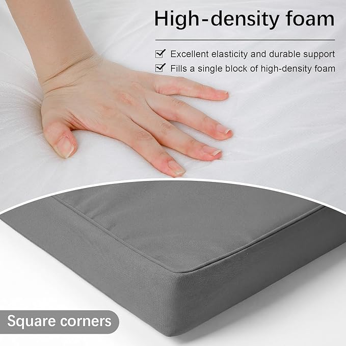 DoubleFill 1 Pcs Outdoor Ottoman Cushion 23"x19"x3" Waterproof Fade Resistant Outdoor Footstools Cushion Removable Patio Ottoman Cushions with Adjustable Fixing Strap for Stool (Grey)
