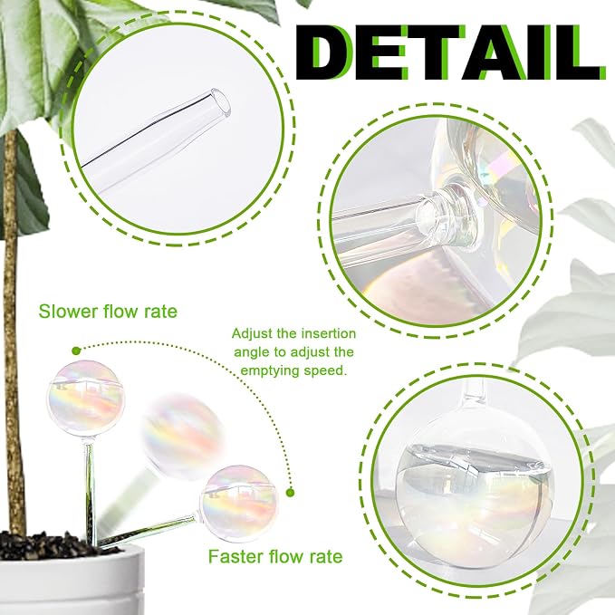 Pynqdfu 4 Pcs Plant Watering Globes,Rainbow Gradient Glass Watering Devices,Self Watering Planter Insert Plant Accessories for Indoor,Outdoor,Flowerpot,Hanging Plants,Home Garden,8.7" L×2.8" D