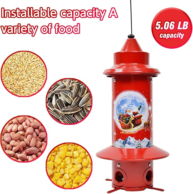 Squirrel Proof Bird Feeders, Long Lasting Bird Feeder for Outdoors, Reliable and Rust Resistant Metal Station for Prevents Squirrels from Stealing Food,5LB Large Capacity,Red