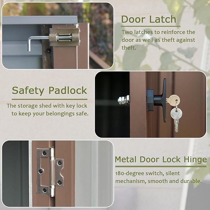 Christopher Knight Home Avonn Outdoor Storage Shed 6x4 FT, Metal Tool Sheds Storage House with Lockable Double Door, Large Bike Shed Waterproof for Garden, Backyard, Lawn, Brown