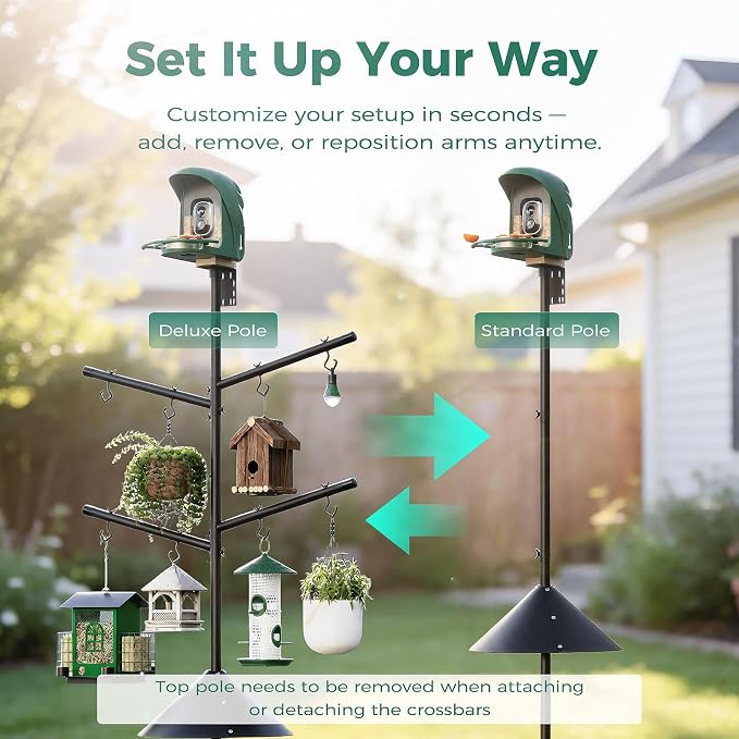Bird Feeder Pole with Squirrel Baffle, 92'' Inch 360° Rotating Heavy-Duty Bird House Pole for Outdoors,Adjustable Height,Universal Mount Kit for Bird Feeder Cameras&Houses (92'' Black)