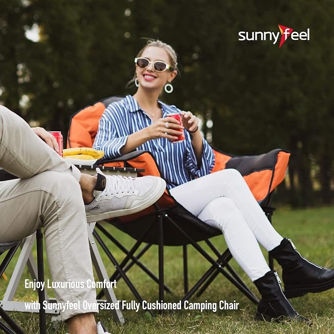 SUNNYFEEL Oversized Camping Chair Heavy Duty 500 LBS Portable Folding Chairs Orange Large Sofa Chair for Beach, Trip, Picnic, Lawn, Outdoor Camp Chair for Adults & Carry Bag