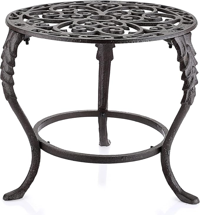 OwnMy Heavy Duty Cast Iron Plant Stand Vintage Iron Flower Pot Holder, Rustic Decorative Round Potted Plant Stand Rack, Indoor Outdoor Metal Plant Holder for Home Garden