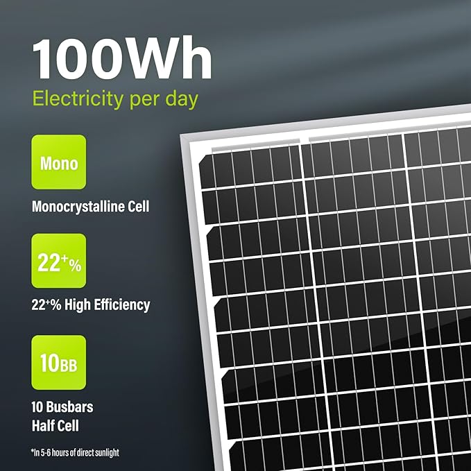 Newpowa 5-Pack 20W(Watts) 12V(Volts) 10BB Solar Panel Monocrystalline PV Module Designed for 12V Off Grid System RV, Boat, Camper, Trailer, Gate Opener (100W Total)