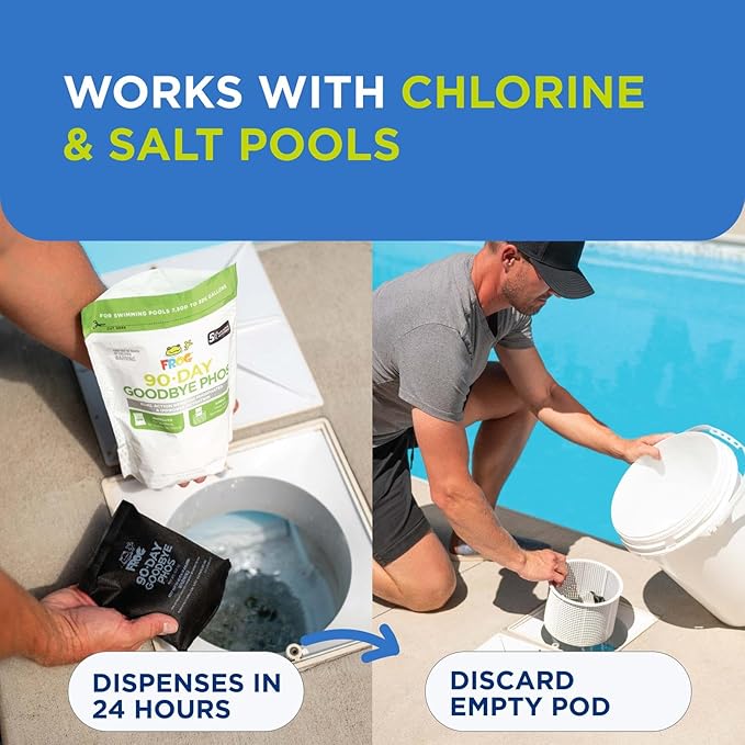 FROG 90-Day Goodbye Phos - Dry Formula Phosphate Remover for Pools up to 30,000 Gallons - Pool Maintenance & Treatment - No More Phos - 3 Pods