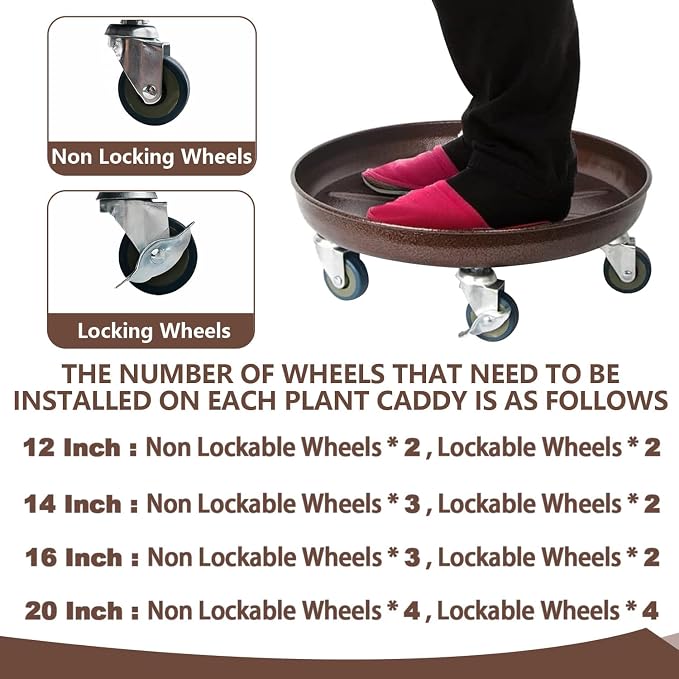Plant Caddy with Wheels 12 Inch 3 Pack, Heavy Duty Metal Plant Stand & Dolly with Lockable Casters, Holds 160 lbs for Indoor Outdoor Large Flower Pots, Bronze