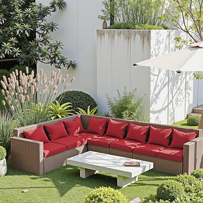 PatioGlow Outdoor Seat Cushion Set 22 x 22 x 4 Inch, Waterproof & Fade Resistant Patio Furniture Cushions with Removable Cover and Ties, Thick Deep Seating Pads for Outside Chair Sofa Couch, Red