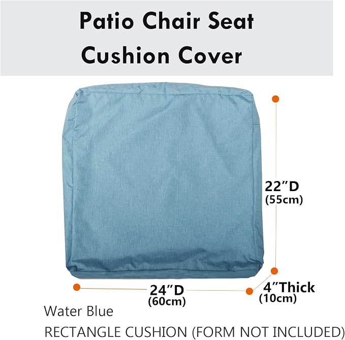 Patio Seat Cushion Covers,Washable Slip Covers Replacement,Waterproof Outdoor Furniture Chair Cushion Cover for Couch,Garden,Sofa,Water Blue,24"×22"×4"(4 Covers Only)