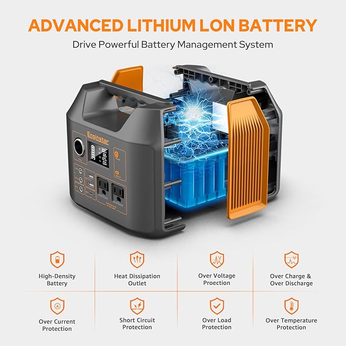 Enginstar Solar Generator, 296Wh Portable Power Station, 110V Pure Sine Wave, 80000mAh Backup Battery Power Supply for CPAP Outdoor Camping, Traveling, and Emergencies