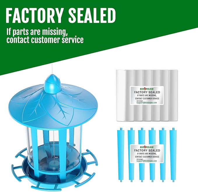 Birdream Bird Feeders for Outdoor Hanging, Assembly Required, 1-Min Easy Setup, Charming Castle Design, Attracting Cardinals Chickadees Goldfinches & Sparrows - Blue