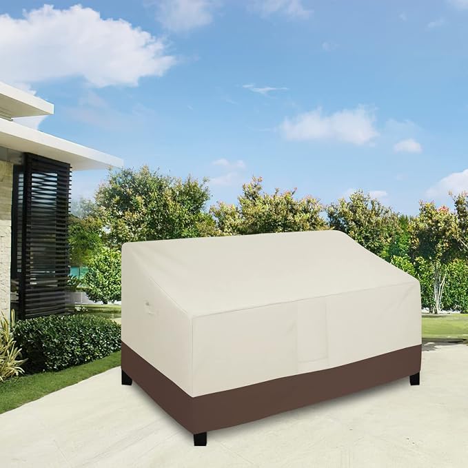 Easy-Going Heavy Duty Outdoor Couch Cover, Waterproof Weatherproof Patio 3-Seater Patio Sofa Bench Furniture Cover (70Wx38Dx35H inch, Beige/Dark Brown)