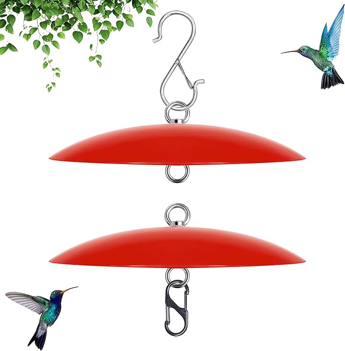8" Bird Feeder Dome, Hummingbird Feeder Rain Guard, Bird Feeder Cover for Small Feeders, Protective Cover Work with Ant Guards（Red,2 Pack