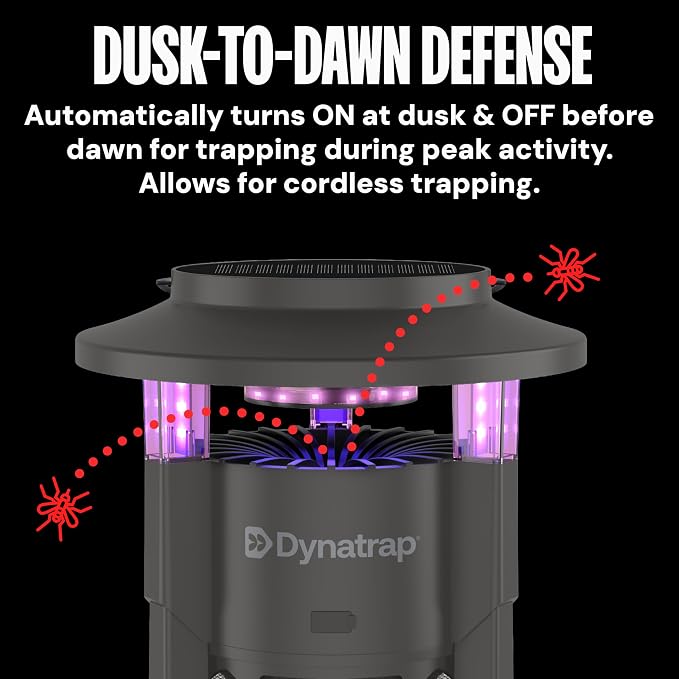 Dynatrap Outdoor Bug Trap, Tungsten 1/4 Acre Mosquito, Fly, Gnat, Moth Trap | UV LED Light, Chemical-Free Bug Zapper Alternative, Rechargeable, Portable Flying Insect Catcher with Cordless Capability