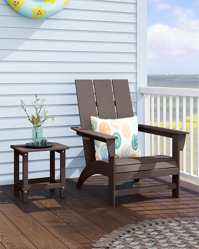 Set of 2 HDPE Outdoor Side Table, Weatherproof Small Outdoor Table for Adirondack, 16.6-Inch Patio Square End Tables for Garden, Backyard, Porch, Deck, Balcony, Poolside (Coffee)